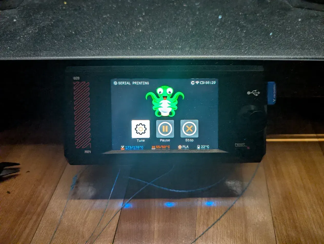 CORE One LCD showing SERIAL PRINTING