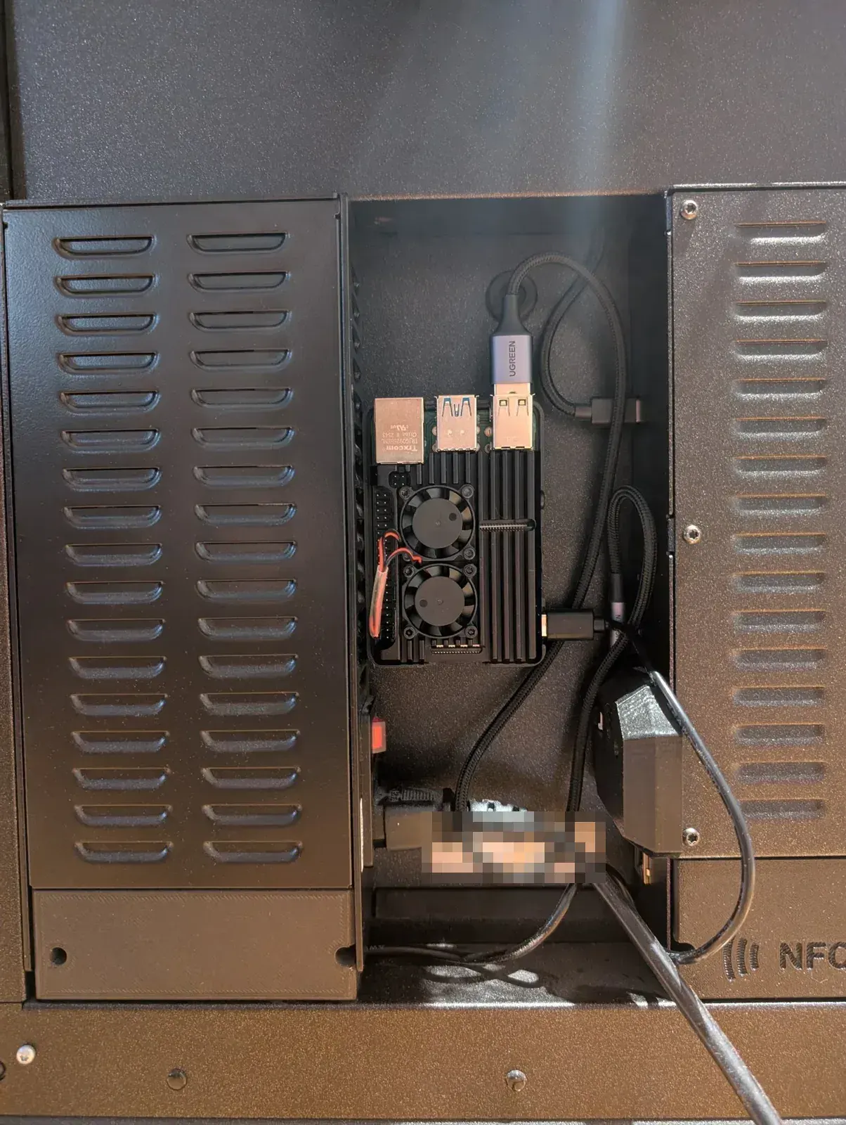 Raspberry Pi 4 in the Armor case mounted on the back of the CORE One