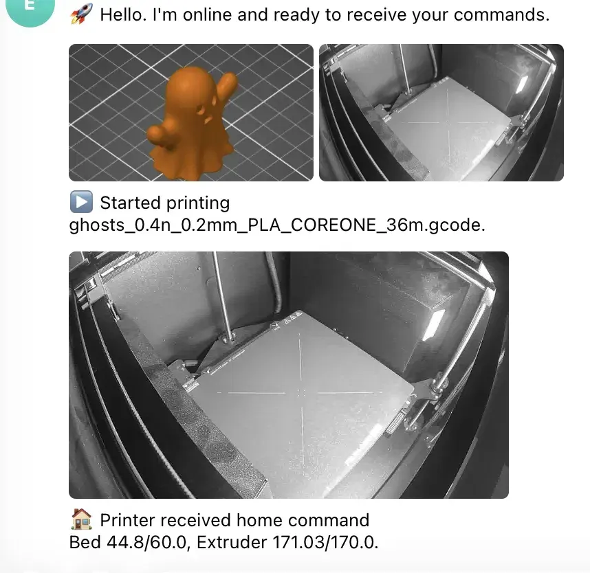 Telegram messages at print start